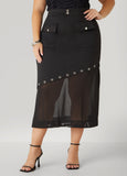 Plus Size Asymmetric Mesh Paneled Skirt