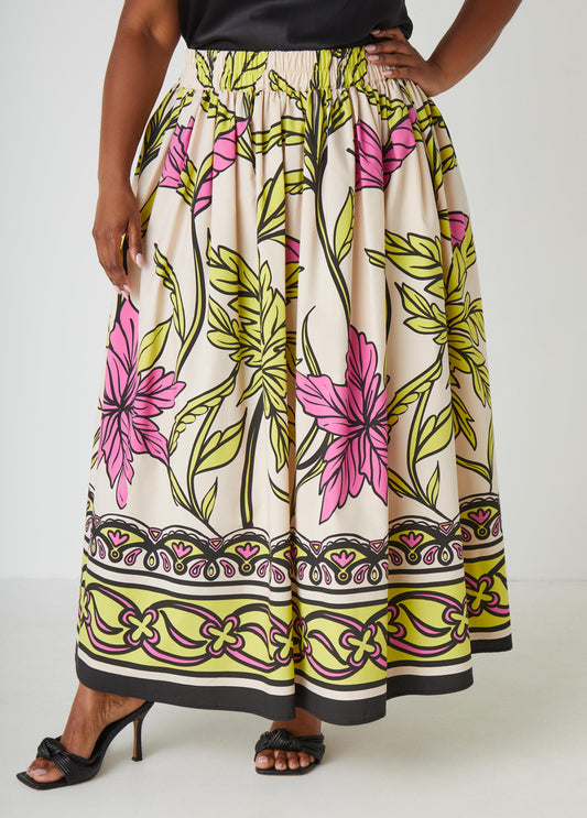 Plus Size Floral Print Poplin Maxi Skirt
