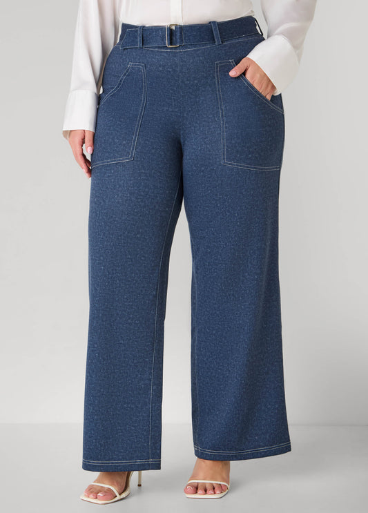 Plus Size Denim Print Ponte Pants