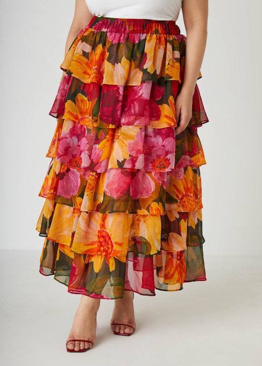 Tiered Floral Maxi Skirt