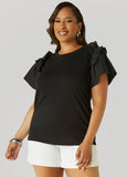 Ruffled Poplin Paneled Tee