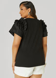 Ruffled Poplin Paneled Tee