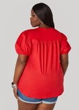 Puff Sleeve Paneled V Neck Tee