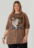 Plus Size Embellished Leopard Jersey Tee