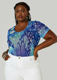 Plus Size Butterfly Print Mesh Tee