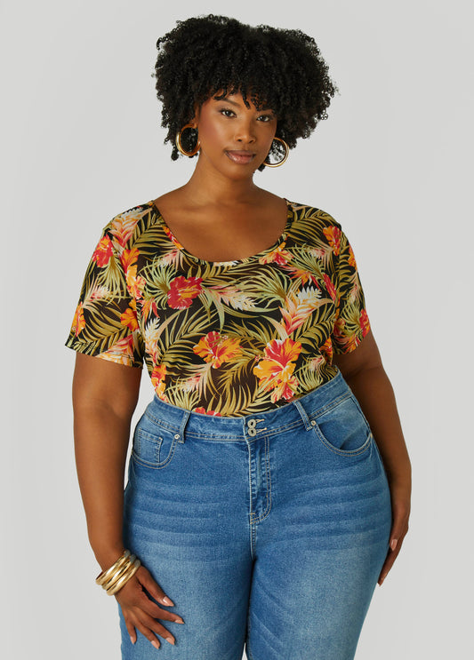 Plus Size Floral Mesh Tee