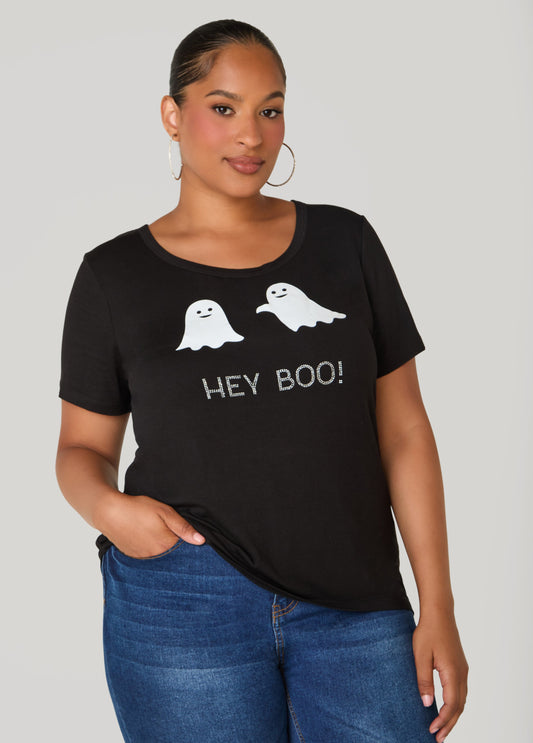 Plus Size Hey Boo Crystal Graphic Tee