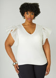 Plus Size Organza Sleeve Paneled Tee