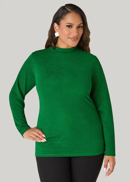 Plus Size Textured Mock Neck Top