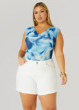 Plus Size Cowl Neck Watercolor Mesh Top