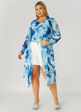 Plus Size Open Front Watercolor Mesh Duster
