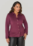 Plus Size Gathered Button Front Knit Shirt