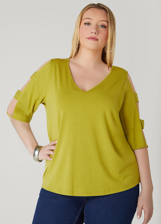Cutout Sleeve Jersey Top