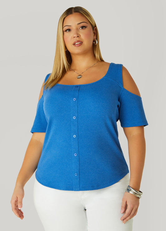 Plus Size Cold Shoulder Button Detailed Top