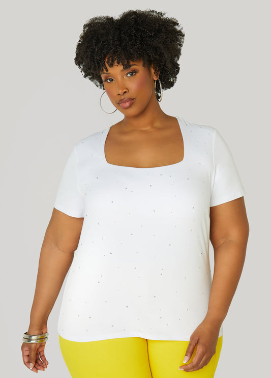 Plus Size Square Neck Crystal Tee