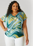 Plus Size Plisse Swirl Print Top