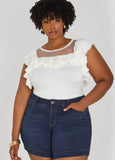 Plus Size Faux Pearl Mesh Paneled Top