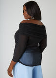 Off The Shoulder Ruched Mesh Top