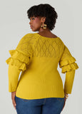 Ruffled Crochet And Ribbed Sweater