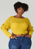 Plus Size Ruffled Crochet And Ribbed Sweater