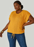 Plus Size Drawstring Cable Knit Sweater