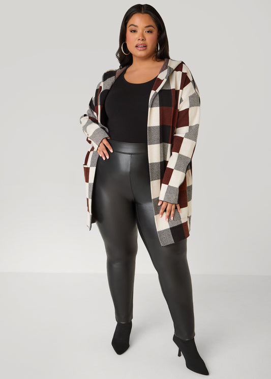 Plus Size Plaid Hooded Cardigan