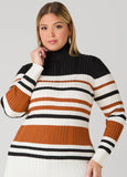 Striped Ribbed Turtleneck Sweater