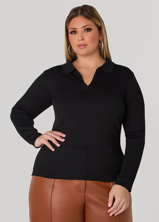 Plus Size Ribbed V Neck Sweater