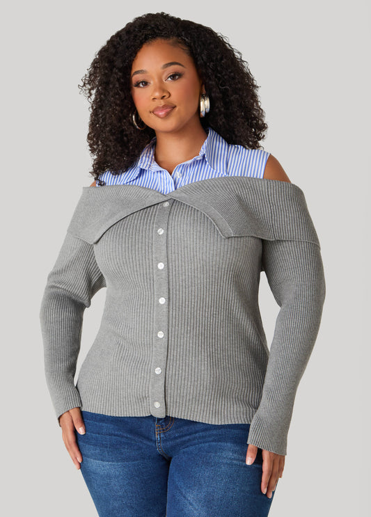 Plus Size Cold Shoulder Paneled Sweater