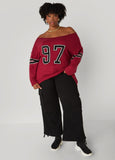 Off The Shoulder Varsity Sweater