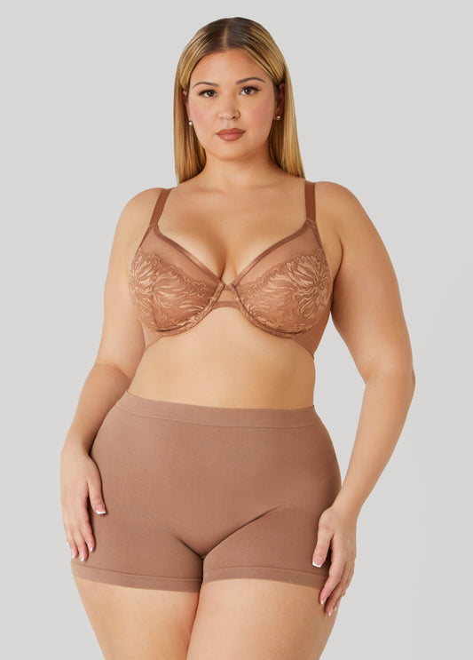 Plus Size Lace Paneled Mesh Underwire Bra