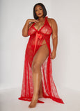 Plus Size Floral Lace Lingerie Gown Set