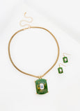 Statement gold chain link crystal green necklace set trendy fashion jewelry