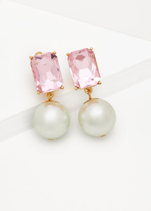 Crystal And Faux Pearl Clip On Earrings