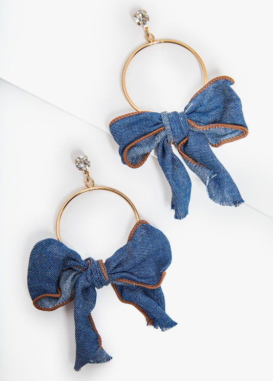 Denim Bow Hoop Earrings