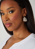 Ribbed Silver Tone Hoop Earrings