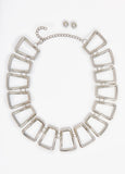 Silver Tone Rectangle Necklace Set