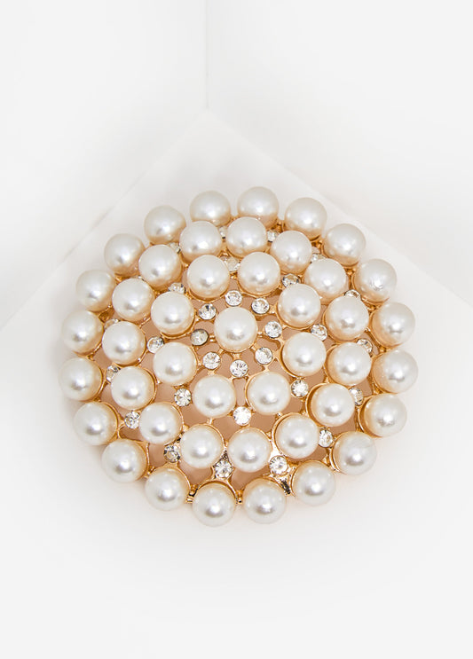 Faux Pearl And Crystal Brooch
