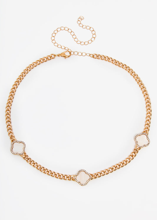 Gold Tone Clover Necklace Set