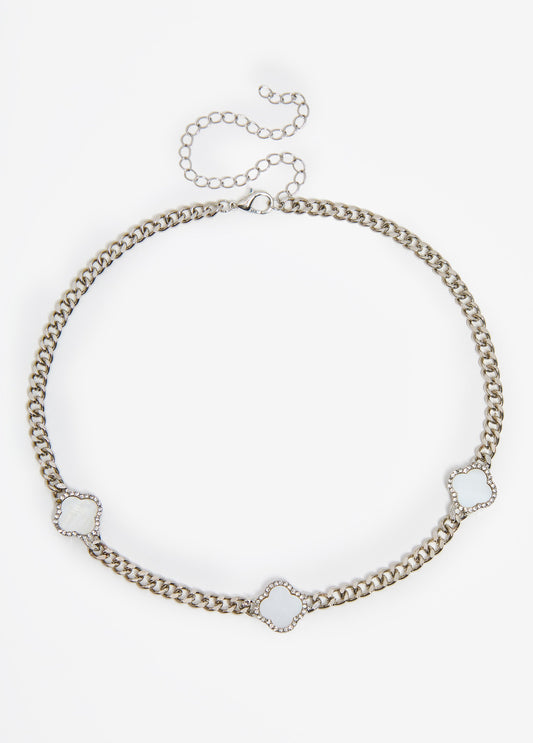 Silver Tone Clover Necklace Set