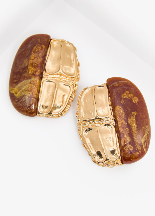 Textured Metal And Marble Earrings