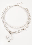 Layered Cross Faux Pearl Necklace