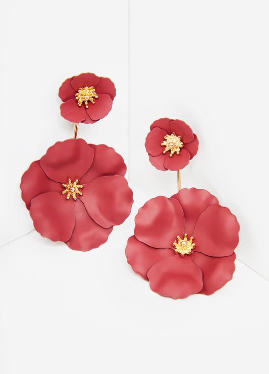 Coated Metal Flower Drop Earrings