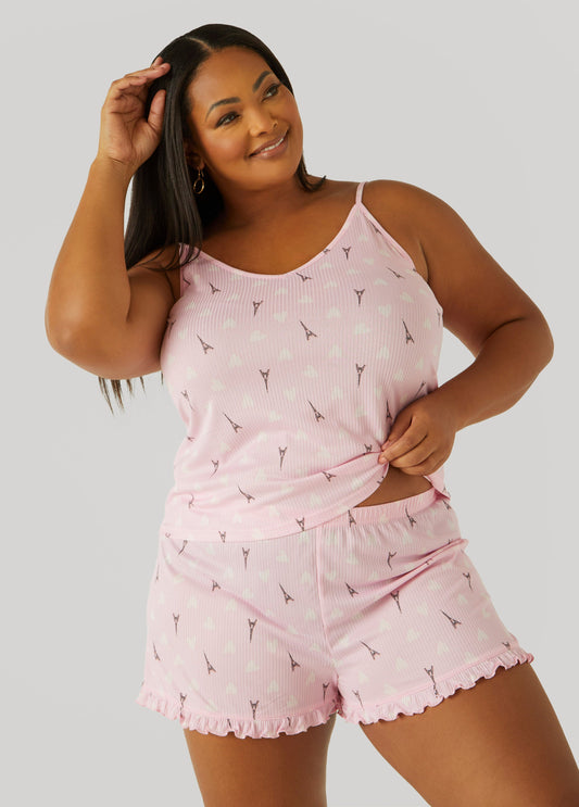 Plus Size Paris Dreams Printed Shorts Set