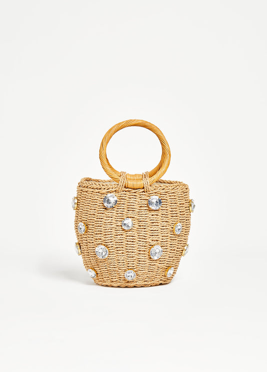 Trendy Straw Bucket Bag Cute Top Handle Handbag