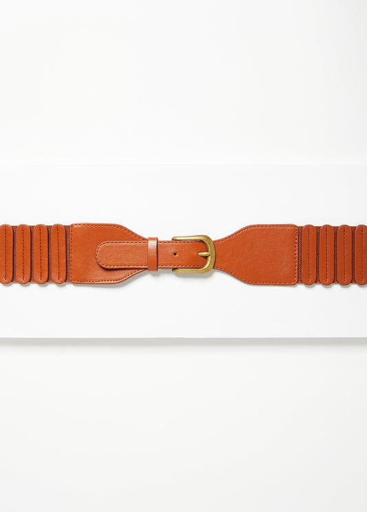 Scalloped Faux Leather Stretch Belt
