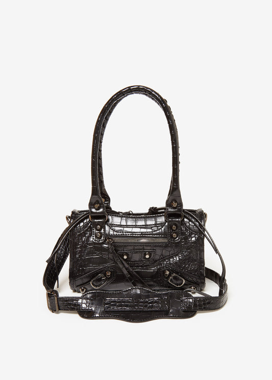 Croc Effect Fauc Leather Satchel