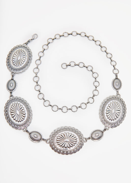 Silver Tone Medallion Chain Belt