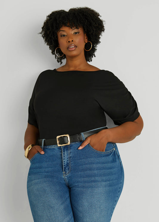 Plus Size Gold Buckle Faux Leather Belt