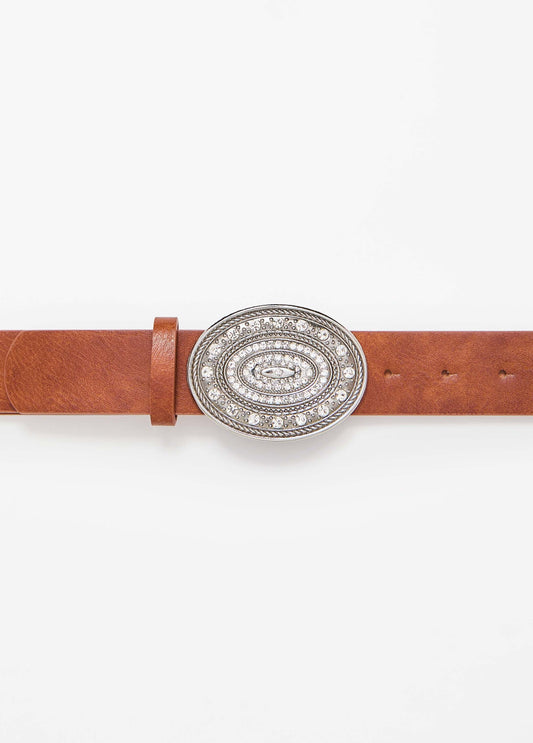 Plus Size Crystal Oval Buckle Belt